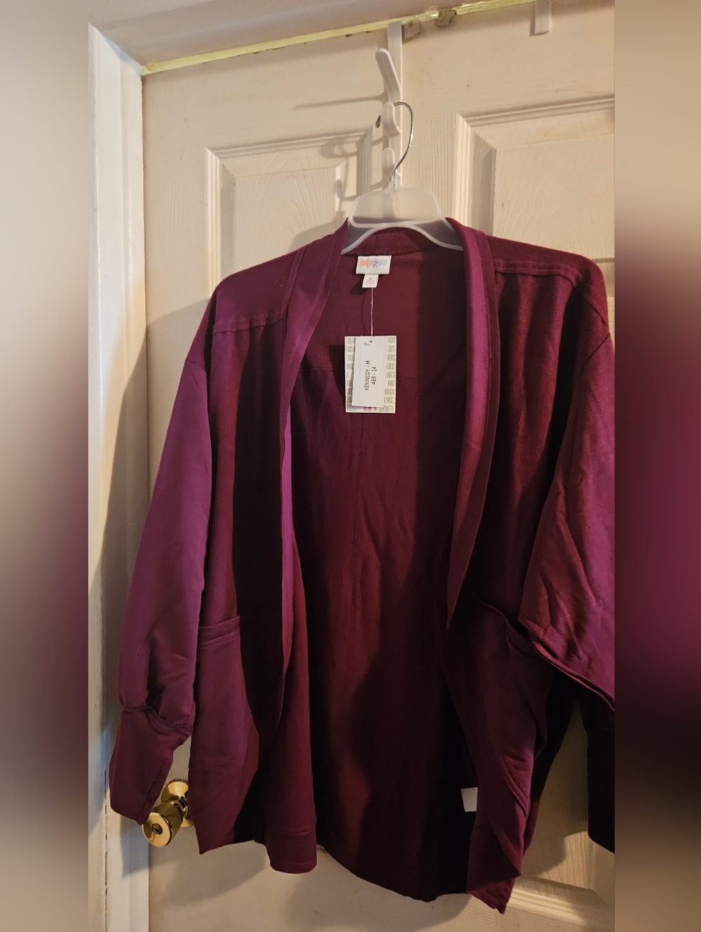 LuLaRoe Raw Edge Kennedy Cardigan Medium Wine Maroon Burgundy New With Tags